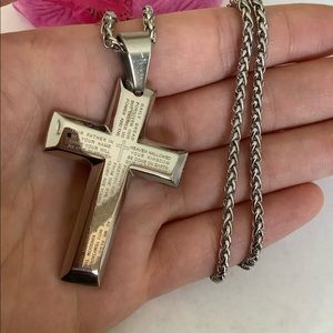 Stainless Steel Lords Prayer cross necklace